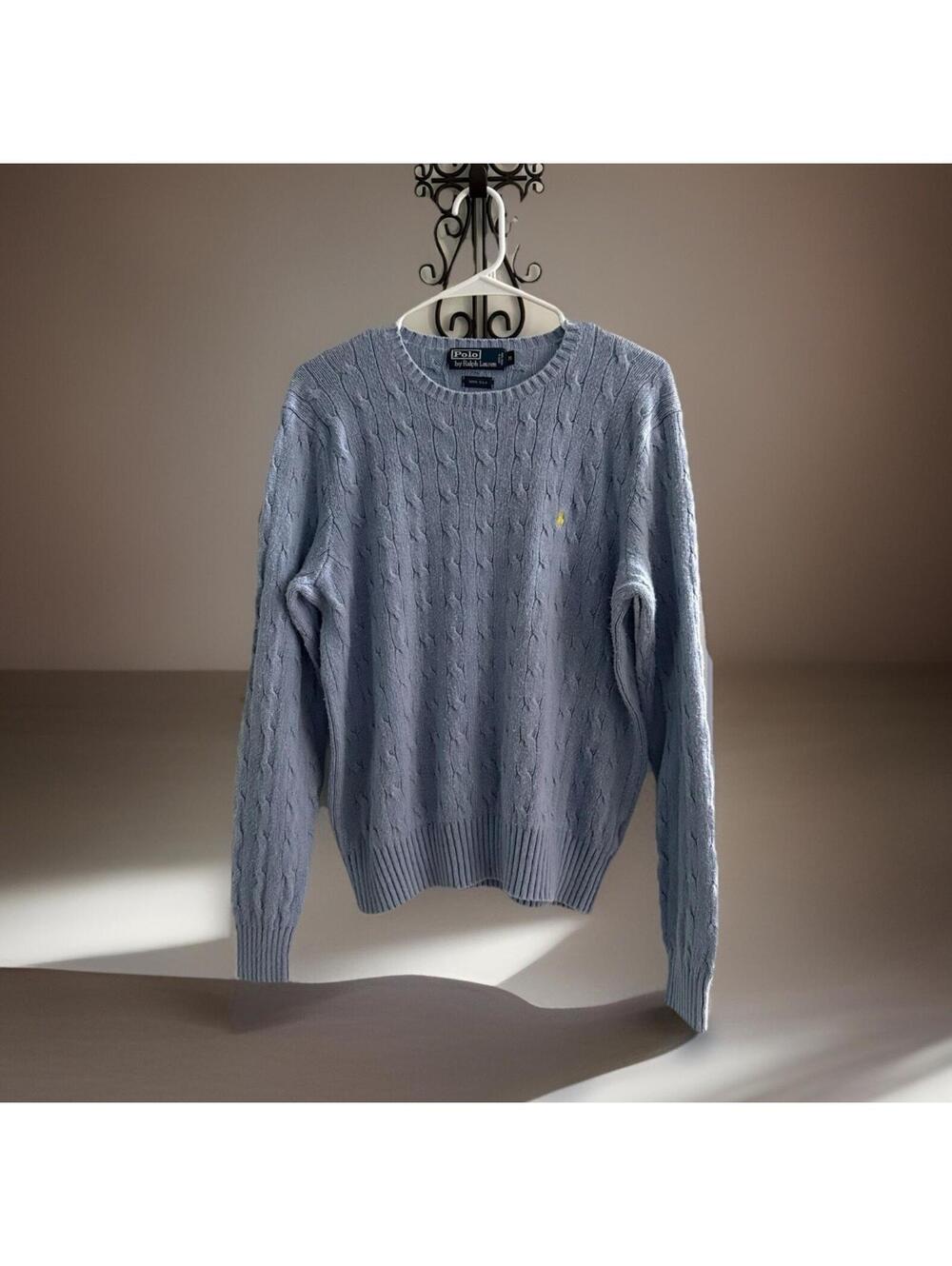 Polo Ralph Lauren Cable Knit Sweater Medium Periwinkle Blue 100% Silk